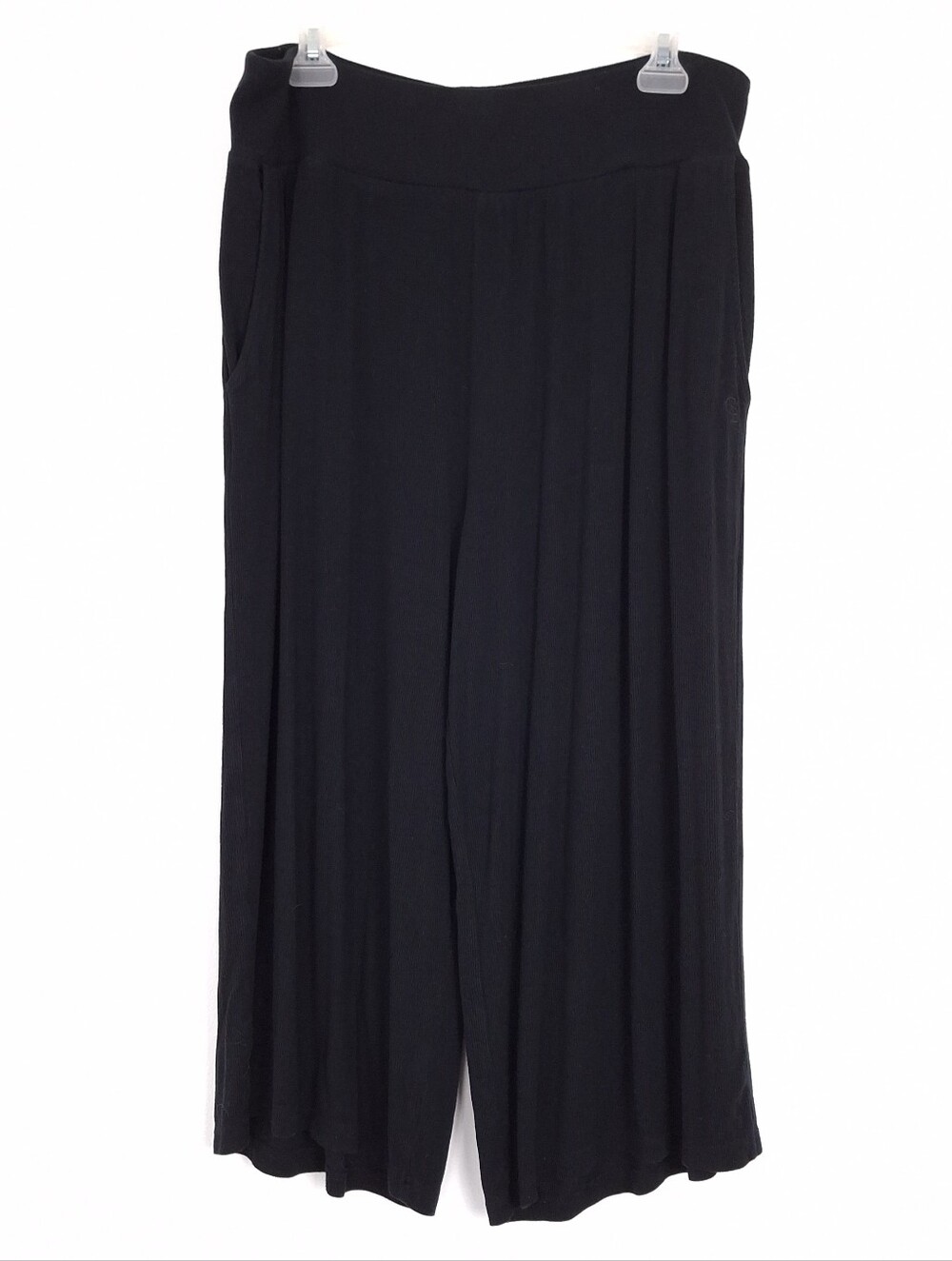 Cozy Earth Bamboo Rib Knit‎ Lounge Capri pant pull on soft stretch relaxed black